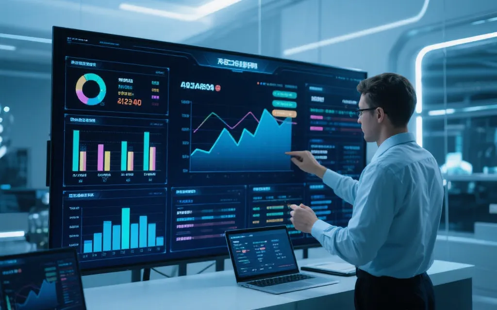 数据分析师在大屏幕前监控加奖数据